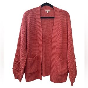 Maurices Women's Open Knit Sweater Cardigan Balloon Sleeves Bubble Swiss Dot